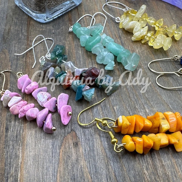 Gemstones colorful dangle bar bohemian earrings/handmade/healing crystals - Picture 2 of 3